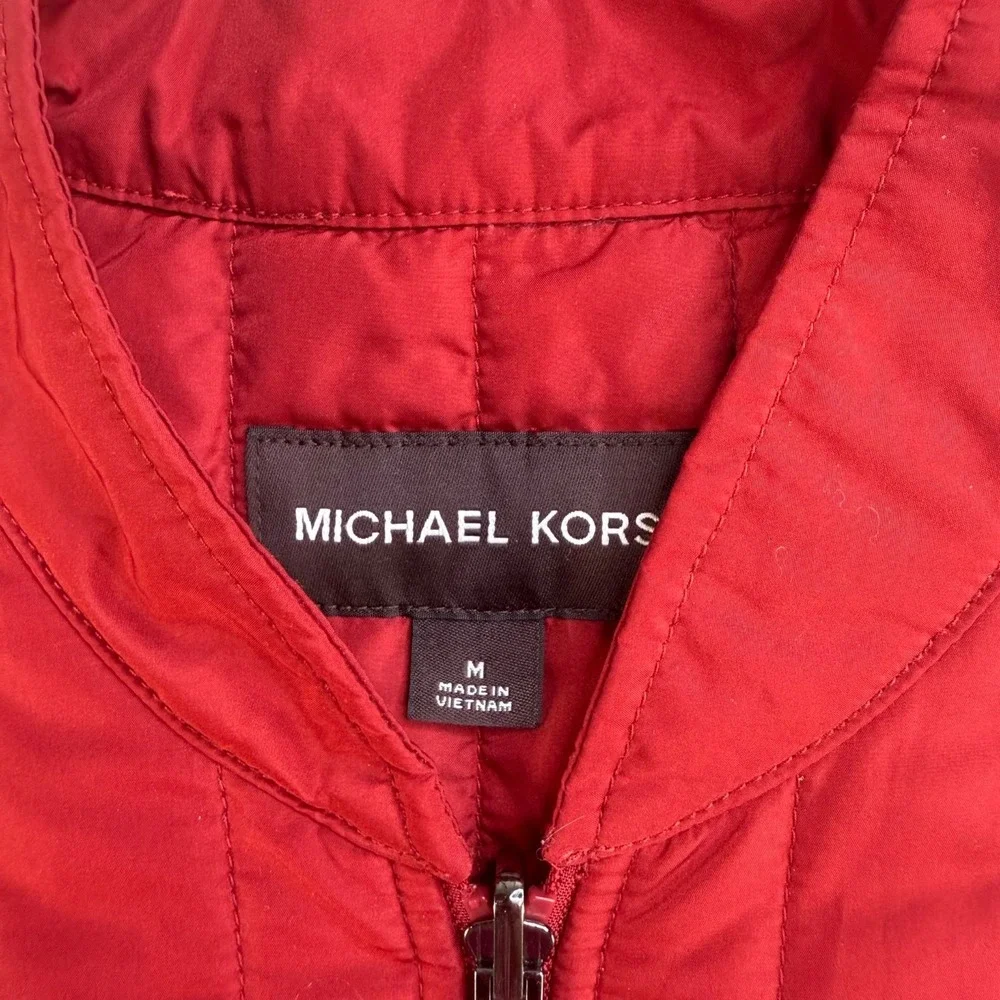 MICHAEL KORS Puffer Quilted Vest Red Full Zip Sleeveless Jacket Mens‎ Size M